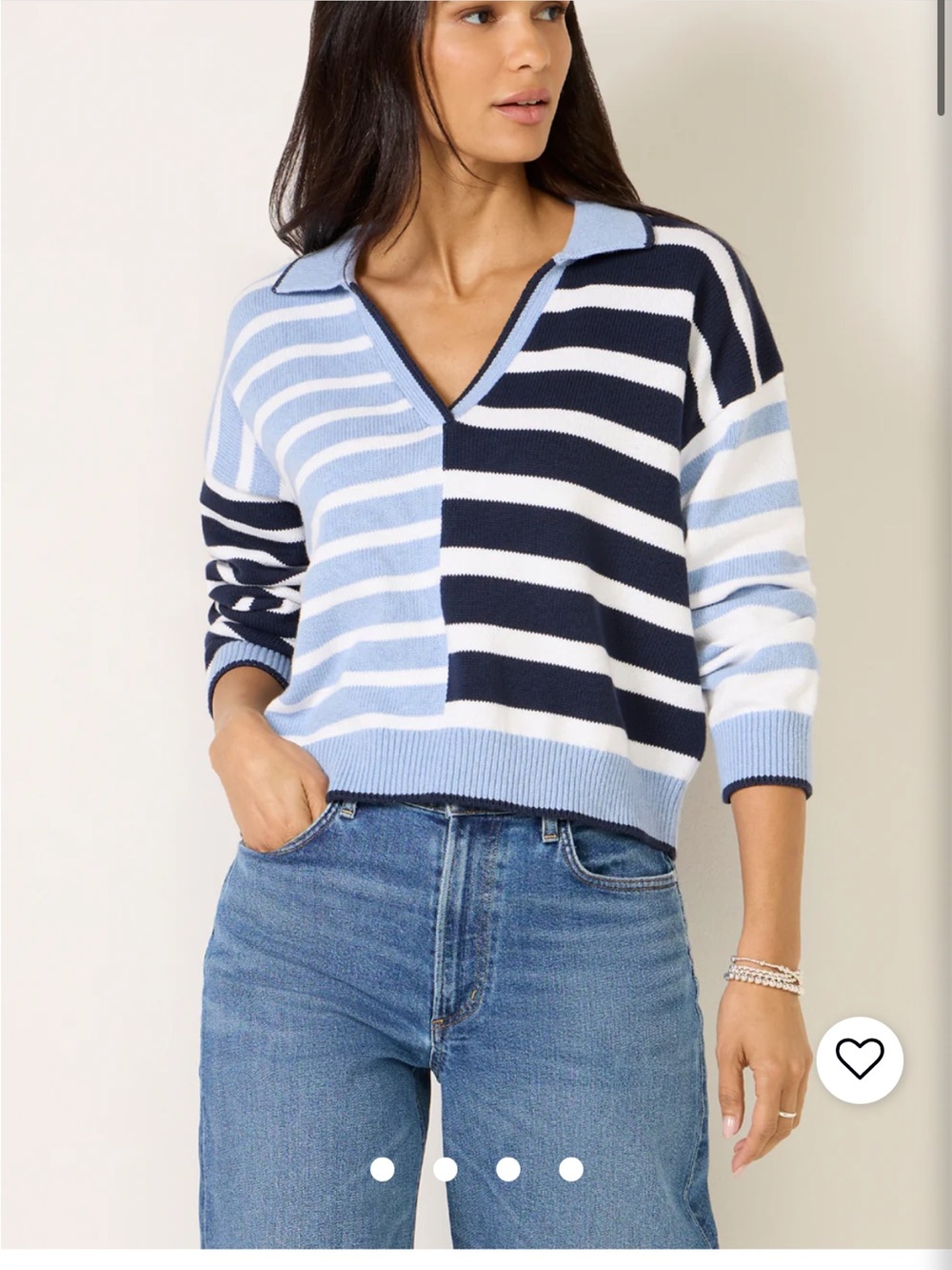 Splendid Aydin Striped V-Neck Sweater in Light Blue, Navy and White